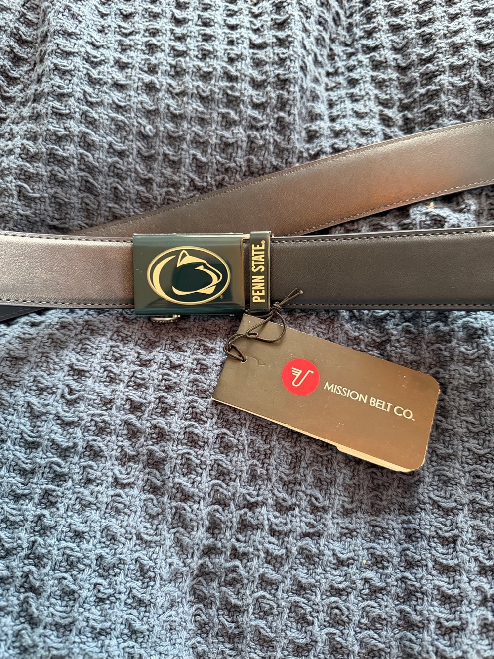 Penn State Black Leather Belt with Logo Buckle